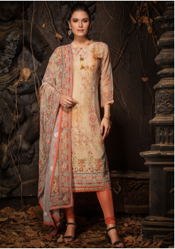 Beige Color Designer Viscose Straight Cut Suit